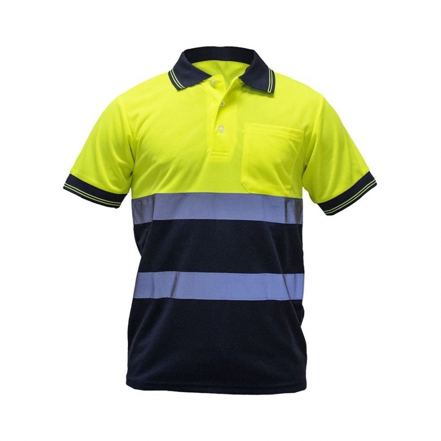 Suéter tipo polo “Dry-Fit” de manga corta con cintas reflectivas, bicolor