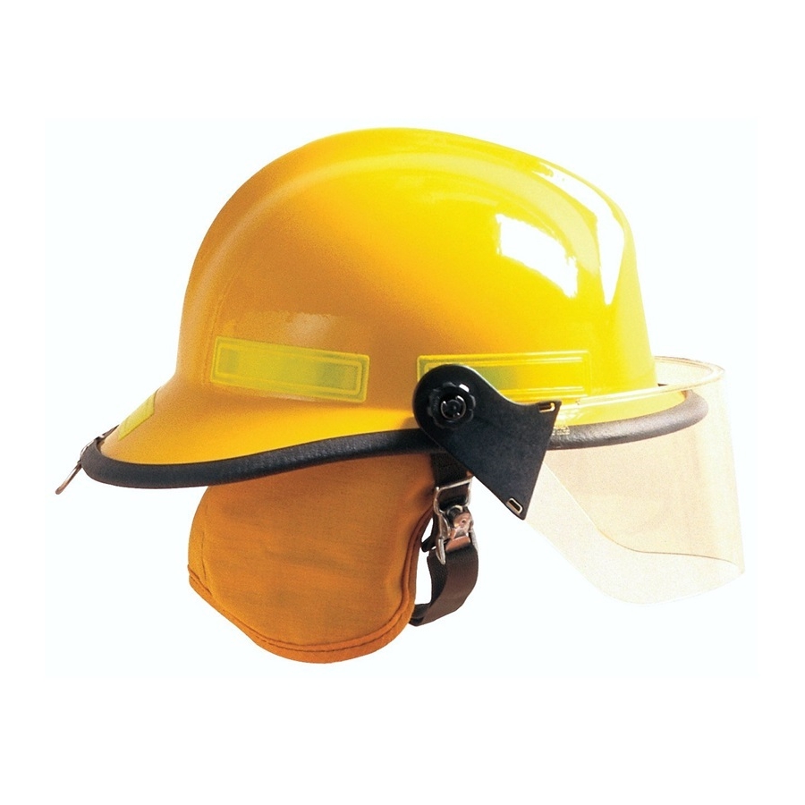Casco de bombero color amarillo, con visor Tuffshield de 4'' y protector  para orejas de Nomex “660C METRO”