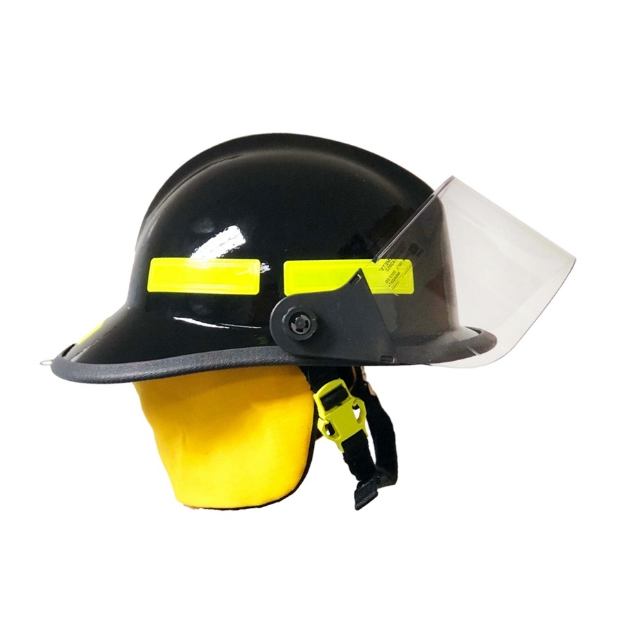 Casco de bombero color negro, con visor Tuffshield de 4'' y protector para  orejas de Nomex “660C METRO”